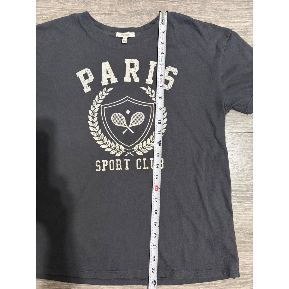 Maurices Womens T-Shirt XS Paris Sport Club Tennis Graphic Charcoal Grey Boxy - Picture 8 of 14